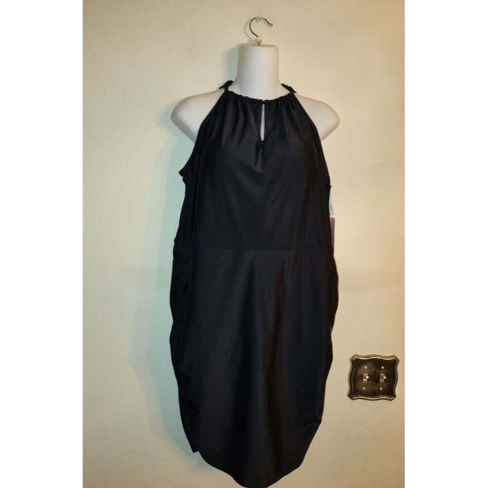 New with tag Women Swimsuits for All Black One Piece Swim Dress w Briefs Size 22